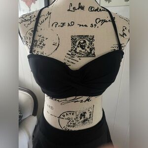 NWOT J.Crew Twisted Bandeau Black Bathing Suit Top 36C Removable Strap